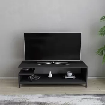 Comoda TV, Retricy, Reilly, 120x44.6x37.6 cm, PAL, Negru / Antracit imagine