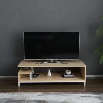 Comoda TV, Retricy, Reilly, 120x44.6x37.6 cm, PAL, Stejar alb imagine