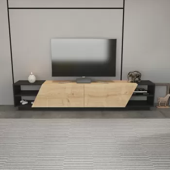 Comoda TV, Retricy, Rhodes, 240x37.1x47.4 cm, PAL, Antracit / Stejar imagine