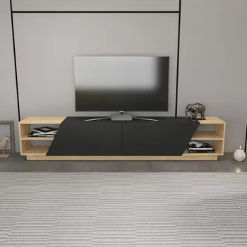 Comoda TV, Retricy, Rhodes, 240x37.1x47.4 cm, PAL, Stejar / Antracit imagine