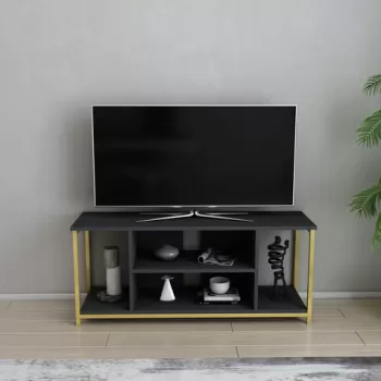 Comoda TV, Retricy, Rinaldo, 120x35x50.8 cm, PAL, Antracit / Aur imagine