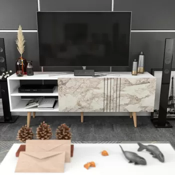 Comoda TV, Retricy, Ronas, 160x35x38.6 cm, PAL, Alb imagine