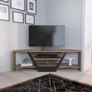 Comoda TV, Retricy, Sares, 120x35x36.8 cm, PAL, Nuc / Negru imagine