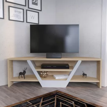 Comoda TV, Retricy, Sares, 120x35x36.8 cm, PAL, Stejar alb imagine