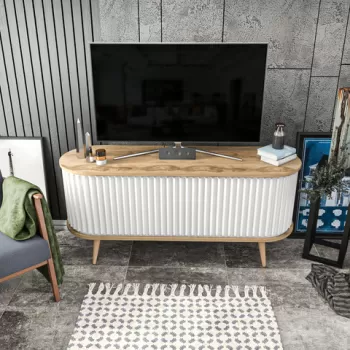 Comoda TV, Retricy, Stor, 140x43x64 cm, PAL, Oud Stejar / Alb imagine