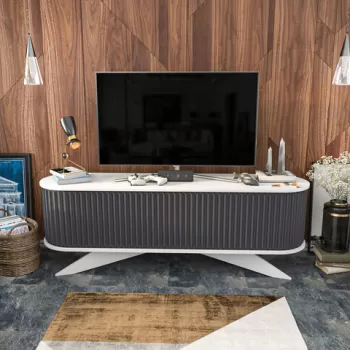 Comoda TV, Retricy, Stor, 180x43x60 cm, PAL, Antracit/Alb imagine