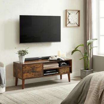 Comoda TV Retro, Vasagle, 120x40x49 cm, TV pana la 55 cm, PAL/picioare de stejar, maro imagine
