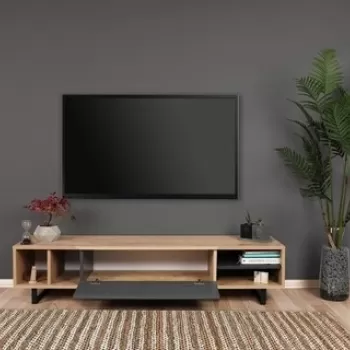 Comoda TV Safir, Puqa Design, 160x35x40 cm, maro/antracit imagine
