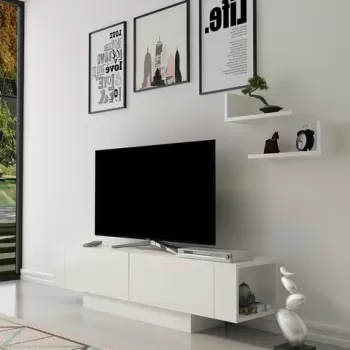 Comoda TV si 2 rafturi de perete Matera, Zena Home, 150x31.5x41.6 cm, alb imagine