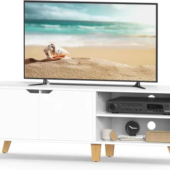 Comoda TV, Vasagle, 140x40x45 cm, TV pana la 65 inch, PAL, alb imagine