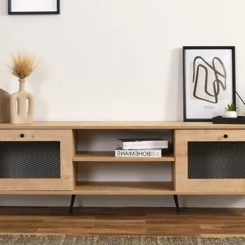 Comoda TV, Wolina, Wire 180, 180x55x41 cm, 100% PLANCA DE PARTICULATI VOLTATE, Stejar imagine