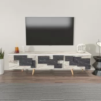 Comoda TV, Zena Home, 3 D, 160x45x35 cm, PAL, Alb / Marmura imagine