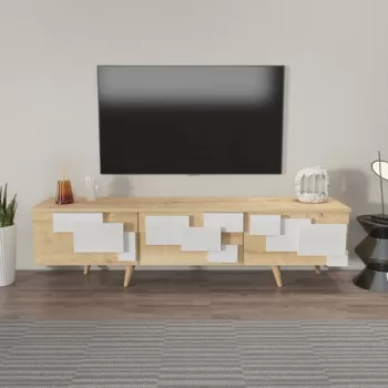 Comoda TV, Zena Home, 3 D, 160x45x35 cm, PAL, Stejar / Alb imagine