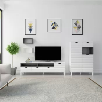 Comoda TV, Zena Home, Adel, PAL, Alb / Antracit imagine