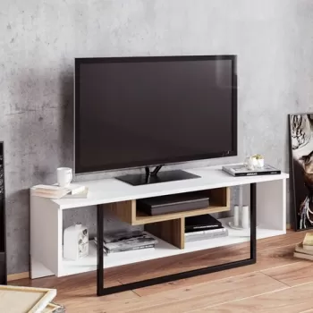 Comoda TV, Zena Home, Asal (120), PAL, Alb / Negru / Stejar imagine