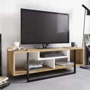 Comoda TV, Zena Home, Asal (120), PAL, Alb / Negru / Stejar imagine