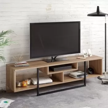 Comoda TV, Zena Home, Asal, 149.4 x 40.2 x 35.2 cm, pal melaminat, nuc/negru imagine