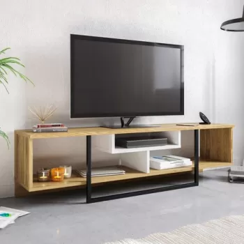 Comoda TV, Zena Home, Asal (150), PAL, Alb / Negru / Stejar imagine