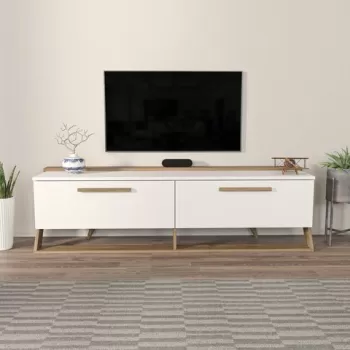 Comoda TV, Zena Home, Astrid, 163.8x46.8x36.6 cm, PAL, Alb / Nuc imagine