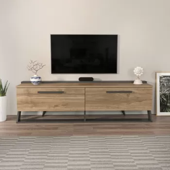 Comoda TV, Zena Home, Astrid, 163.8x46.8x36.6 cm, PAL, Nuc / Negru imagine