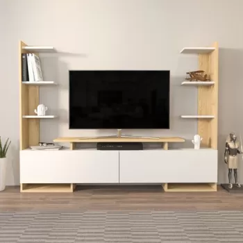 Comoda TV, Zena Home, Ava, 183.6x140x31.7 cm, PAL, Stejar alb imagine