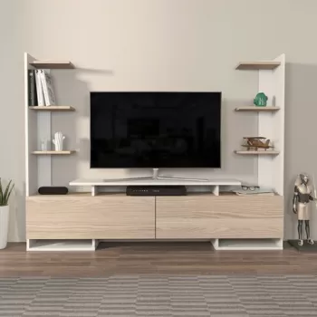 Comoda TV, Zena Home, Ava, 183.6x140x31.7 cm, PAL, Stejar alb imagine