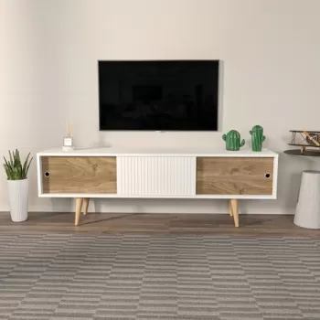 Comoda TV, Zena Home, Ecrin, 160x45x34.5 cm, PAL, Alb / Nuc imagine