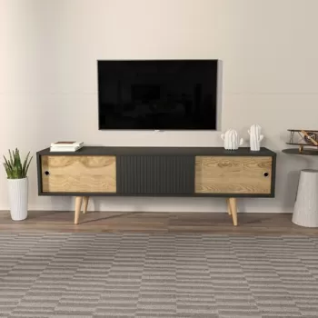 Comoda TV, Zena Home, Ecrin, 160x45x34.5 cm, PAL, Antracit / Stejar imagine