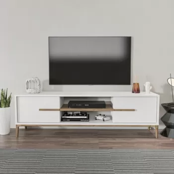 Comoda TV, Zena Home, Eslem, 120x43.6x29.6 cm, PAL, Alb / Nuc imagine