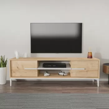 Comoda TV, Zena Home, Eslem, 120x43.6x29.6 cm, PAL, Stejar / Alb imagine