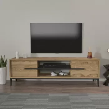 Comoda TV, Zena Home, Eslem, 120x43.6x29.6 cm, PAL, Stejar / Negru imagine