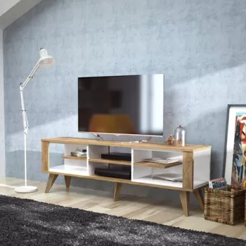 Comoda TV, Zena Home, Ionis, PAL, Stejar / Alb imagine