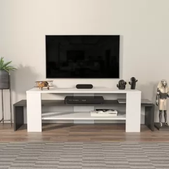 Comoda TV, Zena Home, Lenora, 150x45x35 cm, PAL, Alb / Antracit imagine