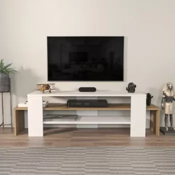 Comoda TV, Zena Home, Lenora, 150x45x35 cm, PAL, Alb / Nuc imagine