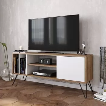 Comoda TV, Zena Home, Mistico, 140 x 58.7 x 35.5 cm, pal melaminat, nuc/negru/alb imagine