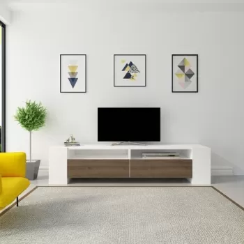 Comoda TV, Zena Home, Sosruko, 155 x 35 x 35 cm, pal melaminat, alb/nuc imagine