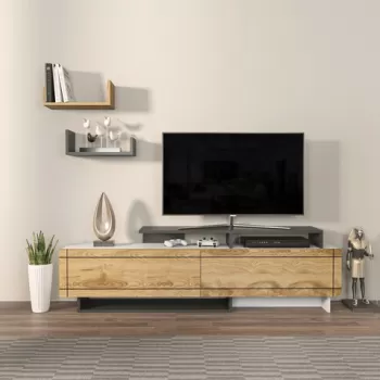 Comoda TV, Zena Home, Tammy, 180x54x36.8 cm, PAL, Alb / Stejar / Antracit imagine