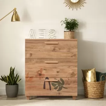 Comoda, Vella, Leva Gravis Leaf, 80 x 95 x 43 cm, pal melaminat, multicolor imagine