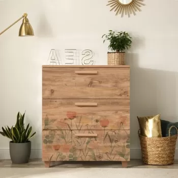 Comoda, Vella, Leva Gravis Tulip, 80 x 95 x 43 cm, pal melaminat, multicolor imagine