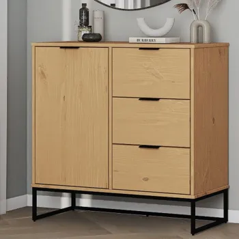 Comoda Vivo 1T3S, Inter Link, 100x45x80 cm, lemn, stejar/negru imagine