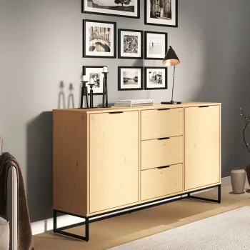 Comoda Vivo 2T3S, Inter Link, 150x45x80 cm, lemn, stejar/negru imagine