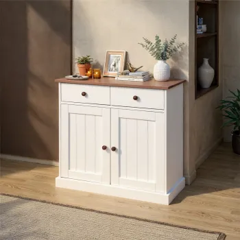 Comoda Westerland 3.2 , Inter Link, 90x45x86 cm, lemn, alb/maro sepia imagine