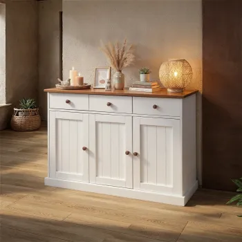 Comoda Westerland 4.2 , Inter Link, 131x45x86 cm, lemn, alb/maro sepia imagine