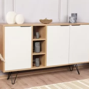 Consola, Decortie, Clara, 142 x 83 x 35.6 cm, pal melaminat, stejar/alb imagine