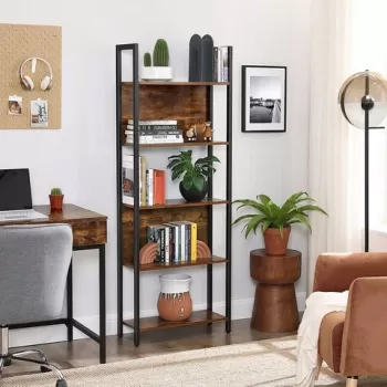 Corp biblioteca Alinru, Vasagle, 62 x 24 x 165 cm, PAL/otel, maro rustic imagine