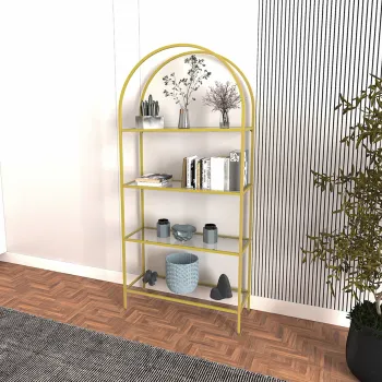 Corp biblioteca, Caliente, Mona, 80x175x30 cm, STICLA CALITA TRANSPARA, Auriu imagine