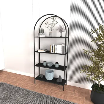 Corp biblioteca, Caliente, Mona, 80x175x30 cm, STICLA CALITA TRANSPARA, Negru imagine