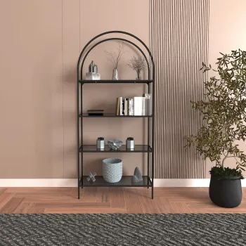 Corp biblioteca, Caliente, Mona, 80x175x30 cm, Sticla temperata, Negru imagine