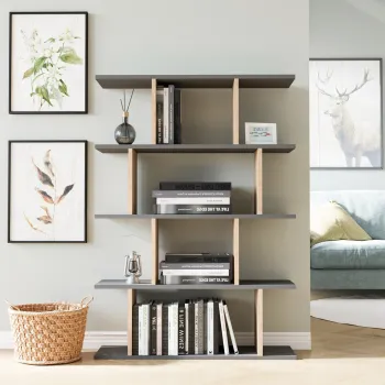 Corp biblioteca, Colman, Harmon, 90x25x127.4 cm, PAL, Antracit / Stejar imagine