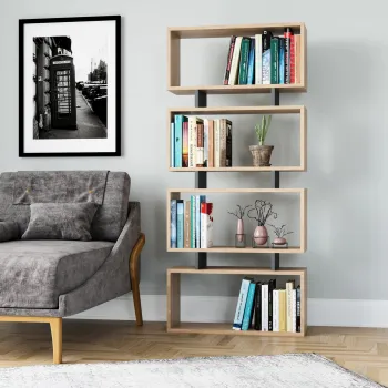 Corp biblioteca, Colman, Langdon, 72.5x25x161 cm, PAL, Stejar / Antracit imagine